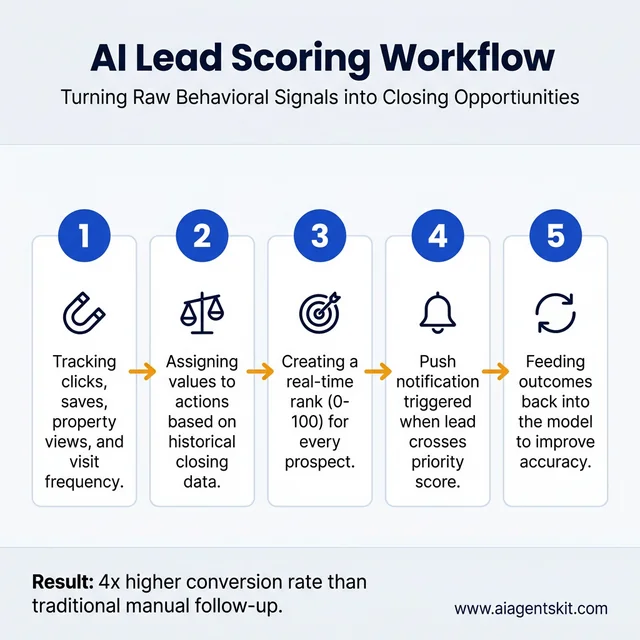 AI Lead Scoring Workflow: Understanding how behavioral signals are transformed into high-priority closing opportunities.