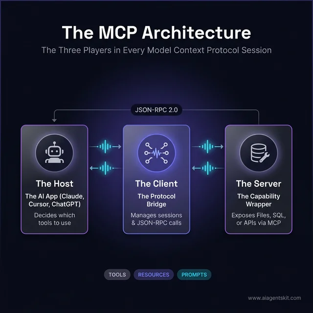 The MCP Architecture: Host, Client, and Server Diagram