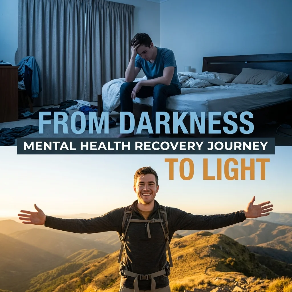Nano Banana split screen showing mental health recovery