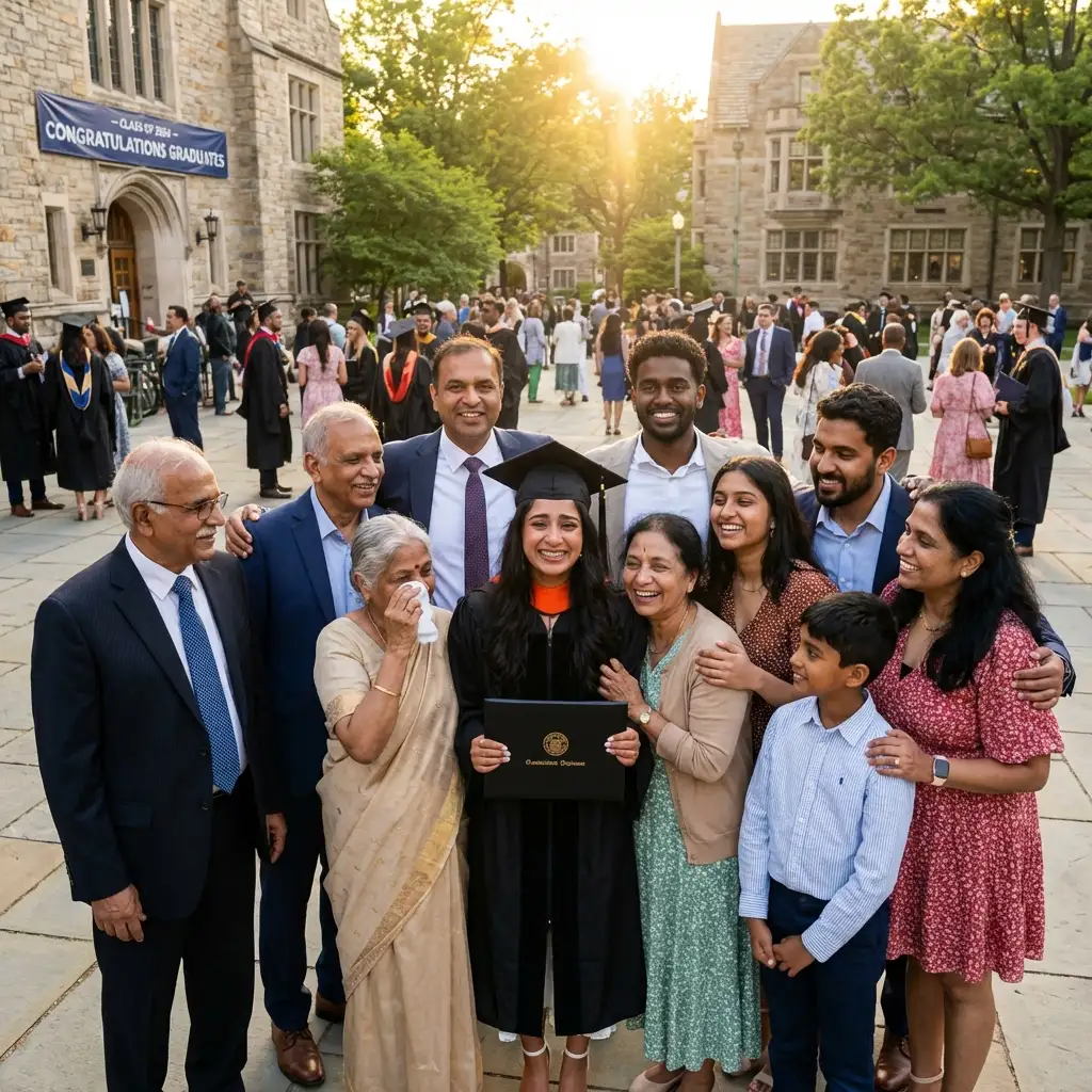 Young graduate surrounded by proud multi-generational family
