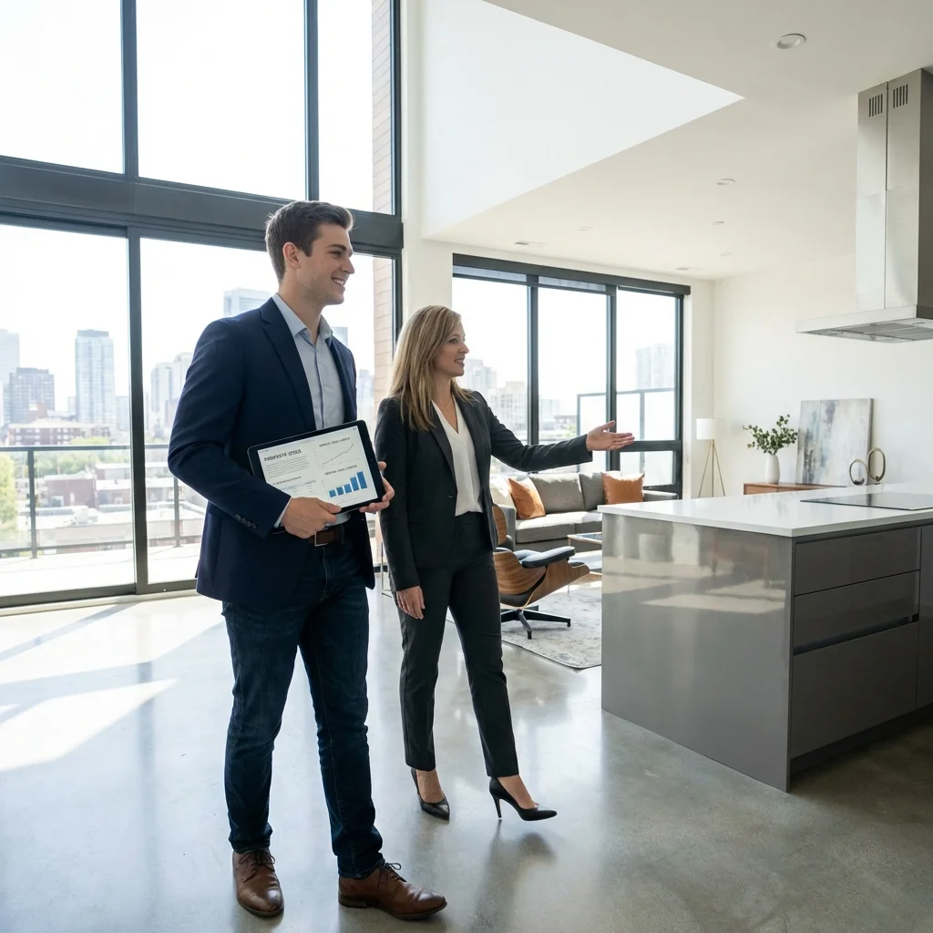 Investor reviewing details of luxury investment property with realtor