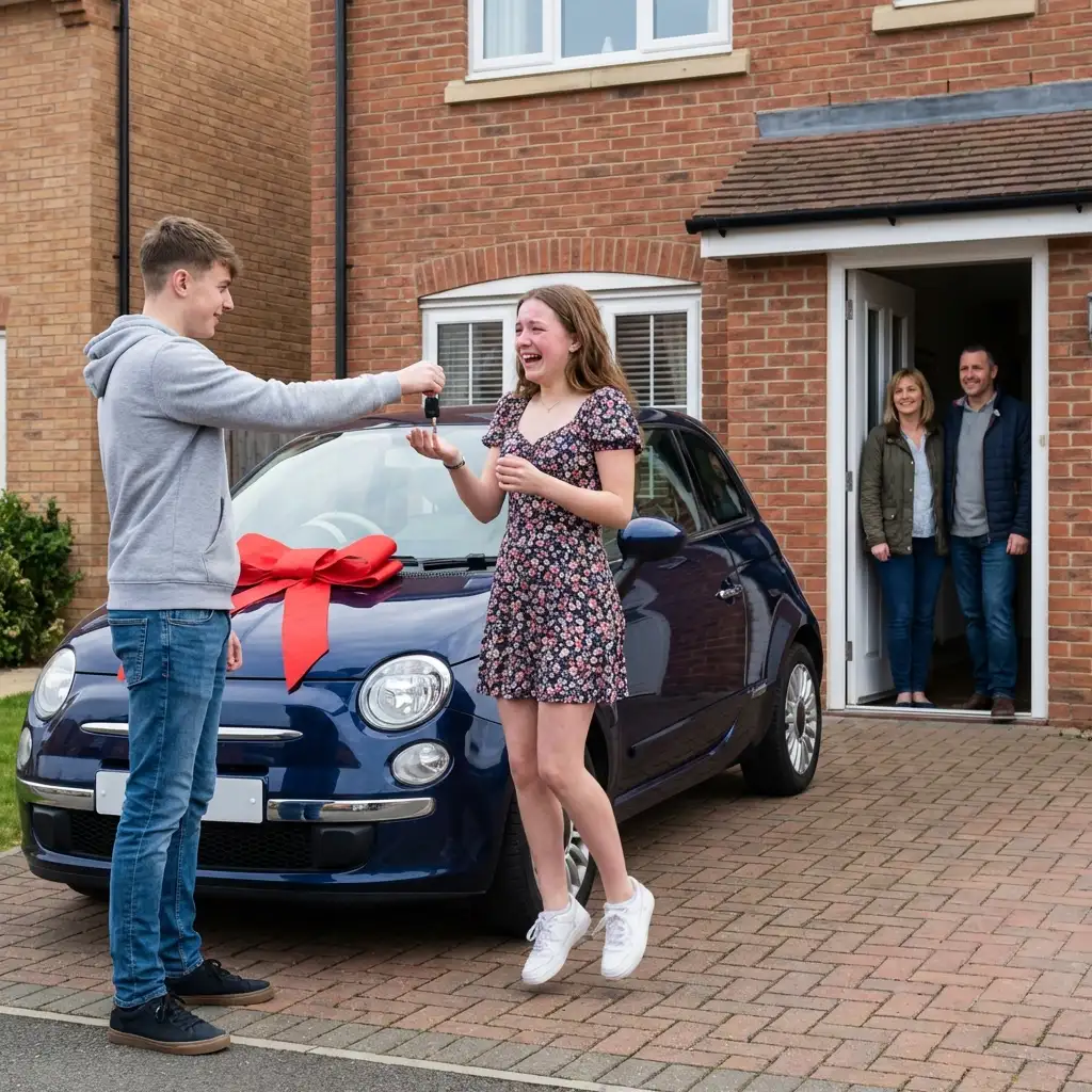 Brother surprising teenage sister with her first car