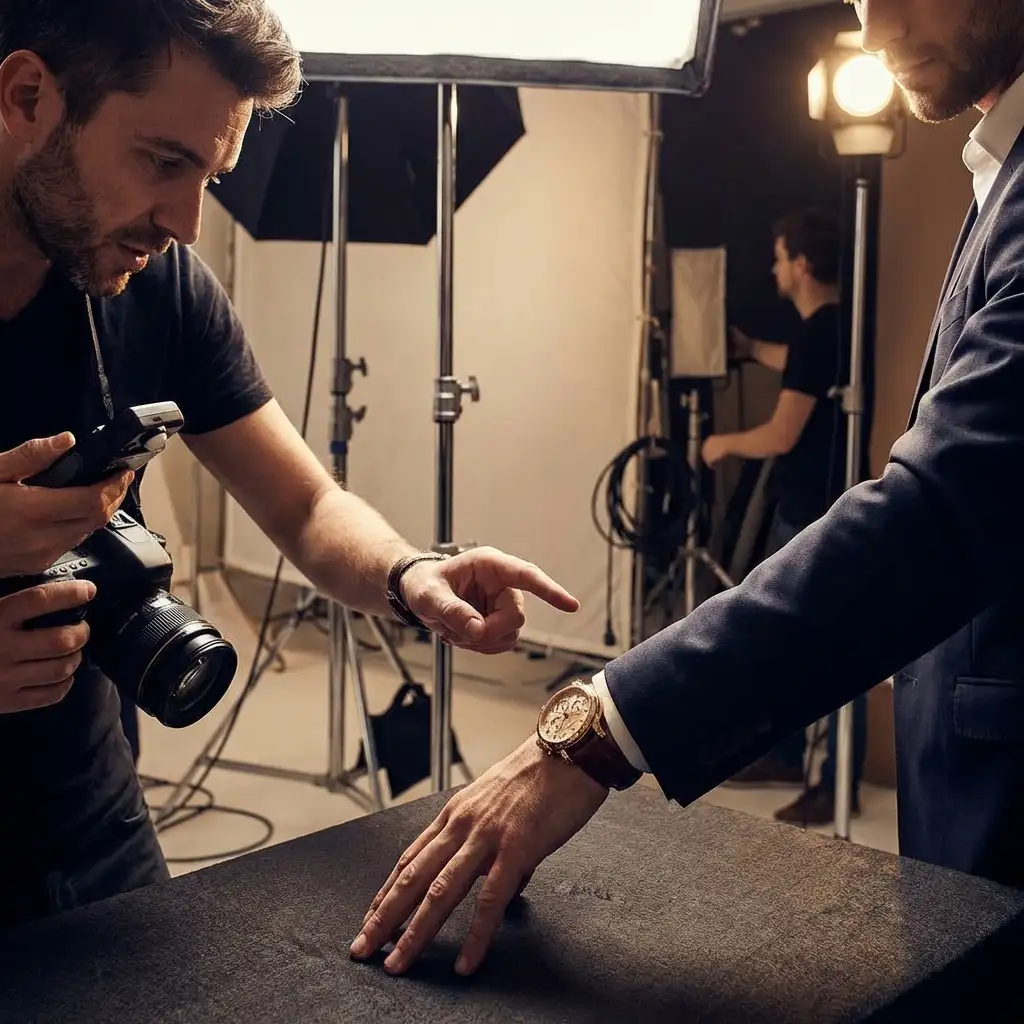 Professional luxury watch advertising campaign shoot